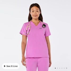 Figs Catarina Scrub Top Pink Cloud XXS NWT